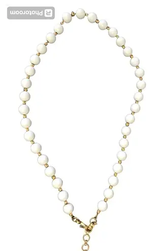 Monet Vintage white and gold beaded costume necklace signed
