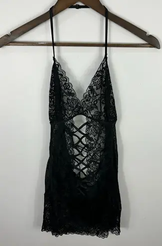 René Rofé Lingerie M/L Black Lace Mesh Babydoll Sheer Strappy Sexy Nightwear Size M