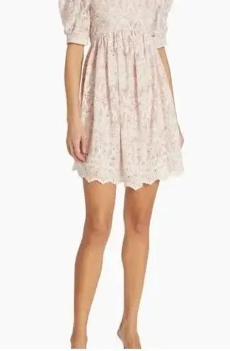 EN SAISON Floral Eyelet Lace Babydoll Short Sleeve Square Neck Dress EUC Small Pink
