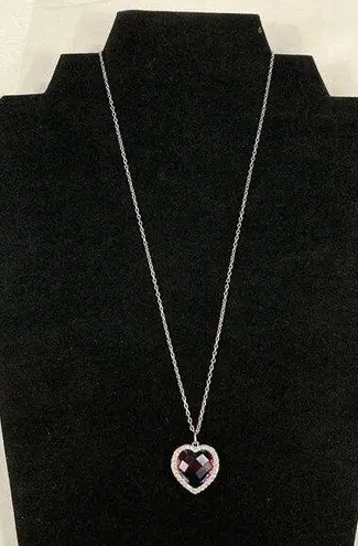 SU CH SKU 7850 Heart Shaped Purple and Pink Crystal Pendant Necklace