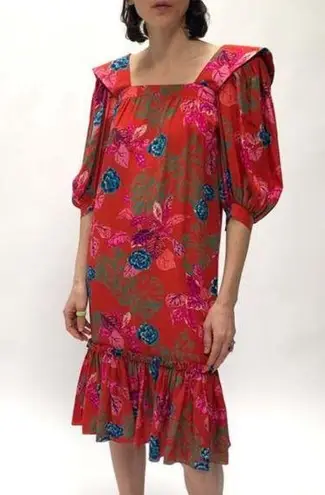 Authentic Vintage Emanuel Ungaro Red Floral Banshee Styled Midi Dress Size 8