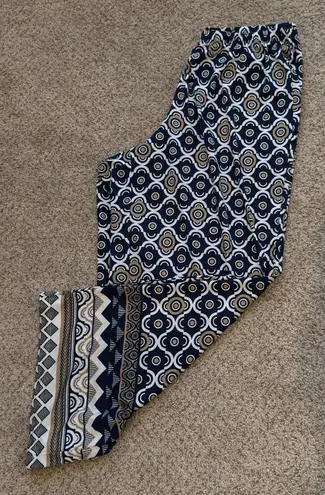 Melissa Paige Palazzo Pants 1X Geometric Border Print Boho Resort Wide Leg Chic