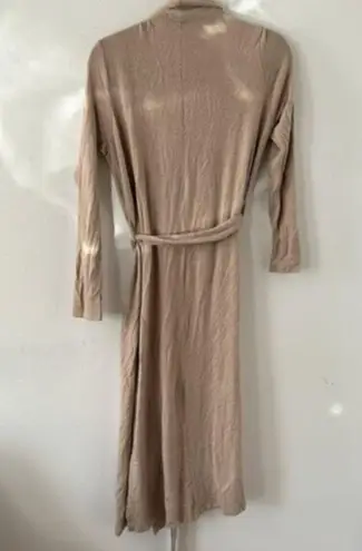 Gibson Look Cozy Fleece Long Belted Cardigan Almond Tan Beige Nude Size Small