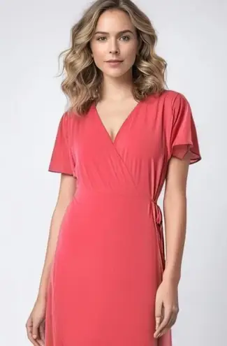 H by Halston Halston Women’s Rose Pink Short Sleeve V-Neck Wrap Maxi Dress Size Small