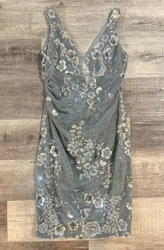 David Meister silver sequin midi dress