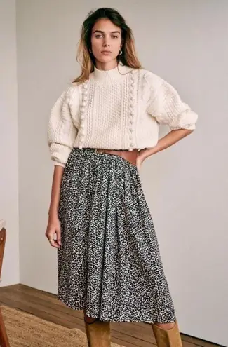 Sézane NWT Sezane Elie in Leopard Spotted Crepe Belted A-line Midi Skirt 36 / 4