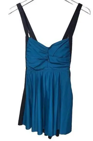 Bloomchic NWT Two Toned Twist Front Adjustable Straps Tankini Top in Teal/Black