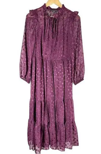 Julia Jordan Ruffle Drawstring Midi Dress Size 4 Burgundy