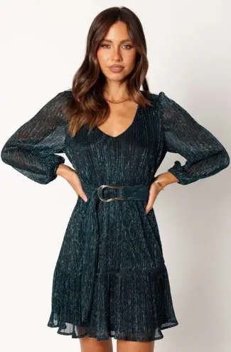 Petal and Pup GLIMMER LONG SLEEVE MINI DRESS - BLUE - HOLIDAY PARTY DRESS