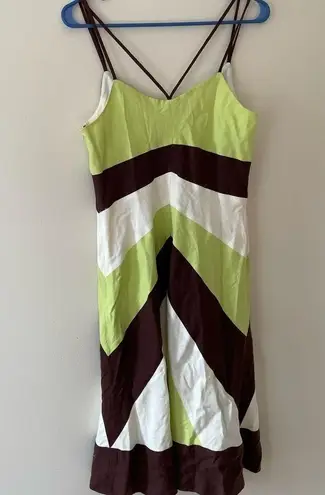 Yves Cossette Spaghetti Strap Color Block Slip Dress Lemon Brown Beige Size 8. Green