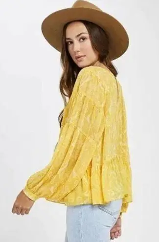 Gentle Fawn Yellow Printed Long Sleeve Peplum Blouse Size Medium