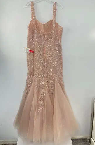 Mac Duggal 20559 Corset Bodice Floral Lace Embellished Gown, Pink, Plus Size 14