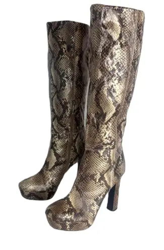 Worthington Boots Womens Size 8 M Snakeskin Knee High Platform Heels mobwife Brown