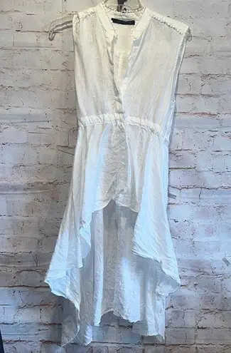 ZARA  Woman linen blend hi low sleeveless blouse business casual S white tie back