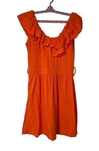 Allison Brittney Womens Ruffles Fit and Flare Orange Mini Dress Size Medium