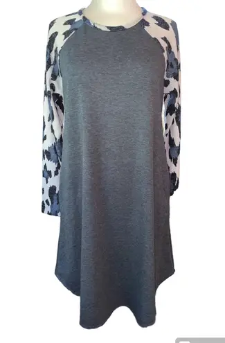 Ces Femme knit dress long sleeve below knee pockets animal print sleeves Sz LAR