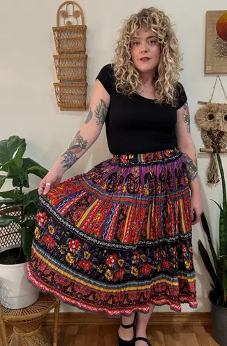 90's Phool Indian Cotton Maxi Skirt size large Red