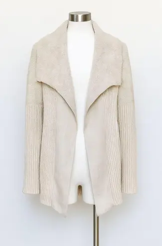 Quinn Womens Cardigan Size S Cream Knit Sherpa Collar Cozy Minimal Soft Preppy