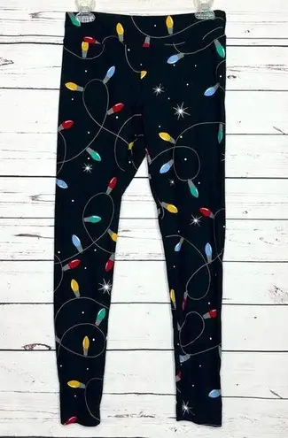 Holiday Time  Christmas Lights Seamless Leggings Black Multicolor Small/Medium