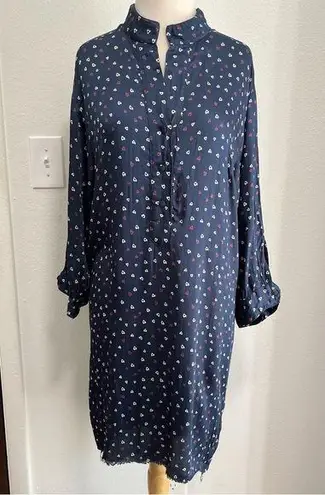 Zadig & Voltaire Ramia Heart Printed Button Navy Shirt Dress Womens Size Medium