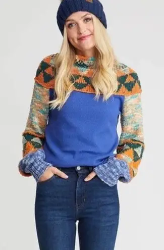 Free People  Swit The Small Stuff Sweater in Navy Combo sz xs NWT $128R thumbnail 1