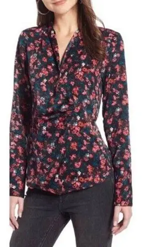 Something Navy  Multicolor Floral Long Sleeve Wrap Front Blouse Size M