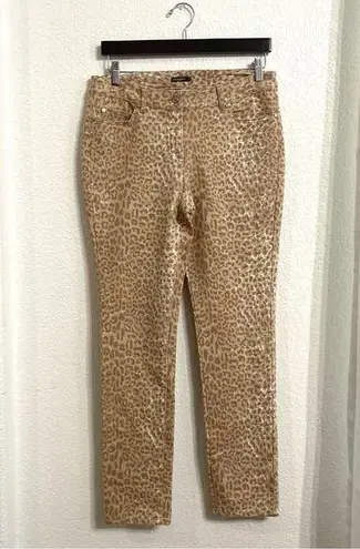 J. McLaughlin  Womens Jeans Cream Tan Lexi Leopard Tapered Leg Size 10