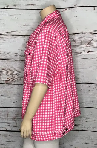 Woman Within Size 34W Pink & White Gingham Check Button Down Jean Jacket