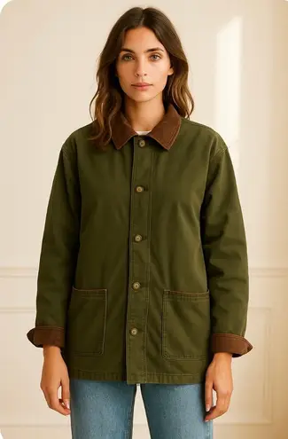 Vintage Cabin Creek Barn Coat Army Green Corduroy Trim Classic Preppy 2XL Size XXL