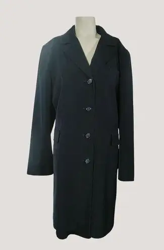 Jacqueline Ferrar Large Dress Coat Navy Blue Button Front Pockets Trench Coat