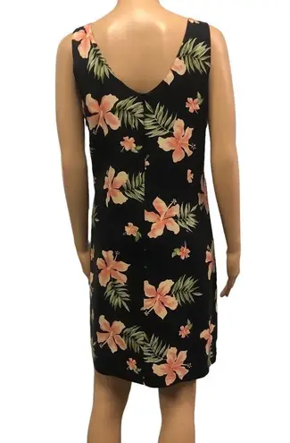 The Moon Vintage Pineapple Silk Black Hawaiian Floral Zip Sleeveless Dress Medium