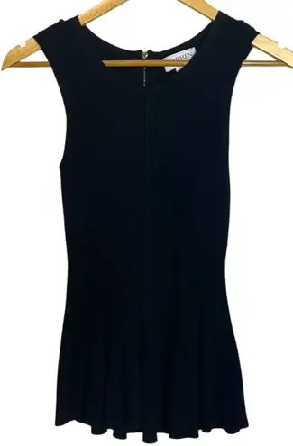 Carmen Marc Valvo Women's S Knit Tank Top Black Flared Hem Shell Peplum Glam