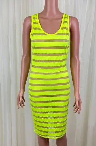 Women's Magia USA Neon Stripe Mesh Accent Midi Dress Cover Up *No Size Tag* Yellow