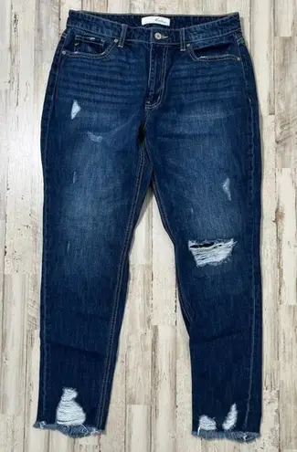 KanCan Mom Jeans Dark Wash Denim Distressed Womens Size 9/28 Blue