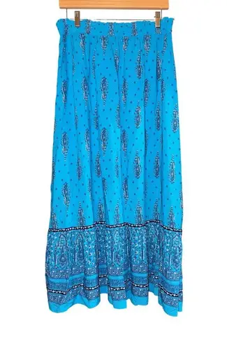 Loft  Boho Maxi Skirt Women's Medium Tiered Pull On Ruffled Paisley Blue Hippie