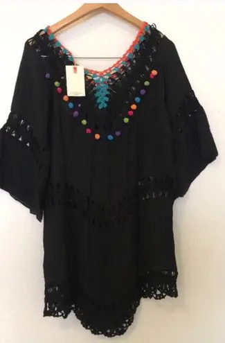 Embroidered Swim Coverup Black