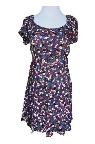BOG Band Of The Free CORALINE PURPLE IVORY FLORAL CROSSOVER MINI DRESS SMALL NEW