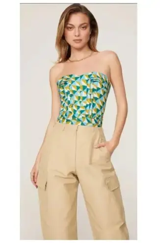 Marissa Webb Blue Yellow Geometric Print Tie Waist Corset Top Size 6