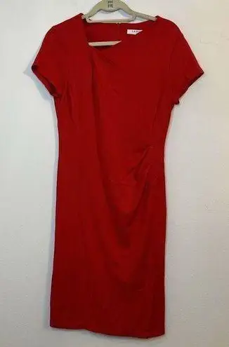 LK Bennett L.K. Bennett Womens Red Drape Detail Short Sleeve Zip Back Shift Dress Size 8