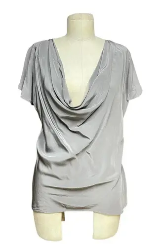 Karina Grimaldi 100% Silk Cowl Neck Blouse Short Sleeve Top Size Small