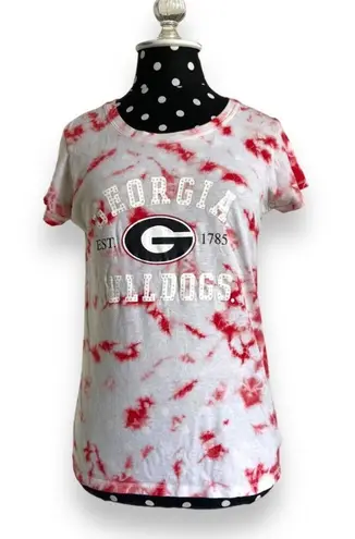 NCAA Womens Tee Sz L Red White Tie Dye UGA Georgia Bulldogs Shirt Top T-Shirt