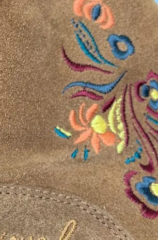 Desigual Suede Leather Ankle Floral Embroidered Boho Boots Booties S-165 Sz 8