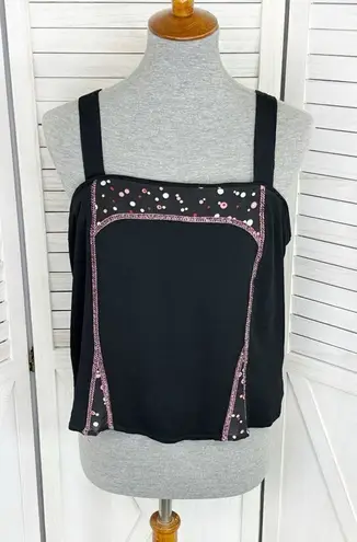 Tommy n Loulou Y2K Panel Crop Tank Top Black Pink Medium