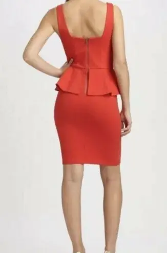 Alice + Olivia  Georgina Peplum Mini Dress Employed Red Bodycon Flare Ruffle Zip