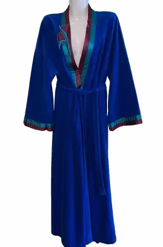 Vanity Fair VTG 80s Burgundy Teal Velvet Housecoat Long Robe Women’s Sz L USA
