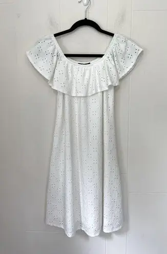 French Atmosphere White Knit Eyelit Dress Short Length Sleeveless Y2K ~ Size S