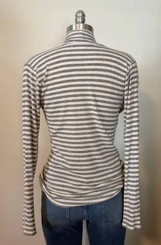 Rove & Roam Grey and White Striped Mock Neck Top