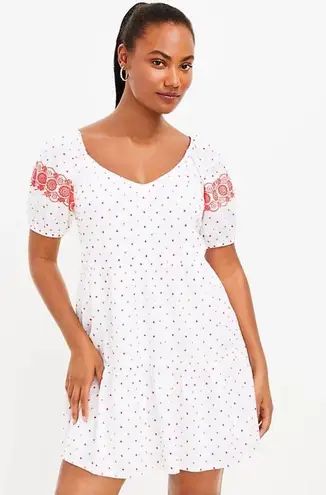 The Loft Women's Mini White Dot Embroidered Tiered Swing Dress Size L