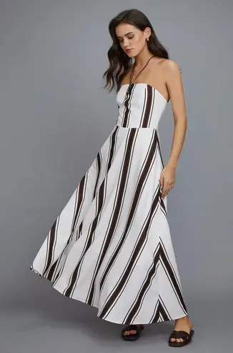 Commense Old Money Striped Strapless Country Club Cream Brown Long Dress M Size M