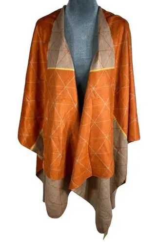 Boho Shawl Poncho 48" Rust Orange Tan Yellow Lagenlook Viscose Fall Autumn NEW! Size L - Image 1